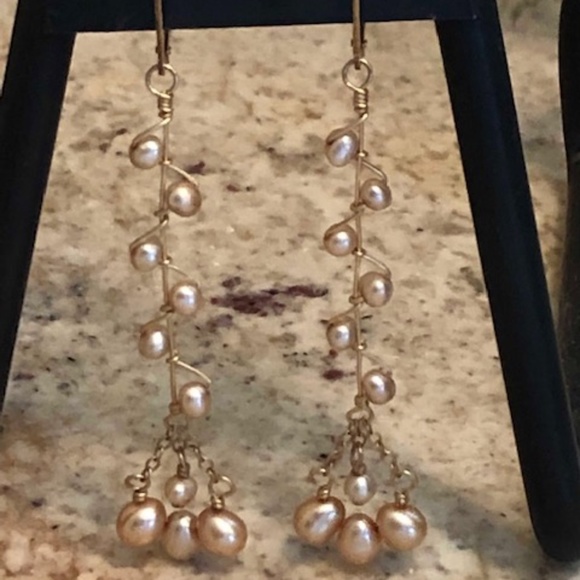 Sophia & Chloe, Gold/Ivory Pearl Dangling Earrings - Picture 2 of 5